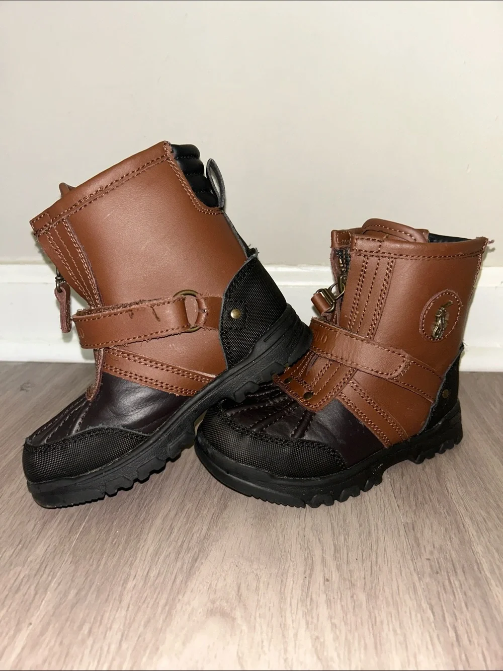 Polo by Ralph Lauren Brown and Black Kids Leather Strap Boots